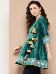Teal Printed Ethnic Tunic-AHTUPSDP-8114-ICH