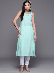 Blue Pure Cotton Printed Kurtas-AHKUCOPG-969