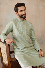 Teal Jacquard Ethnic Motifs Embroidered Kurta MKU2240