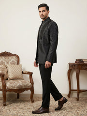 Japanese Fabric Embroidered Indo-Western Set ( 50JIND 223Black )