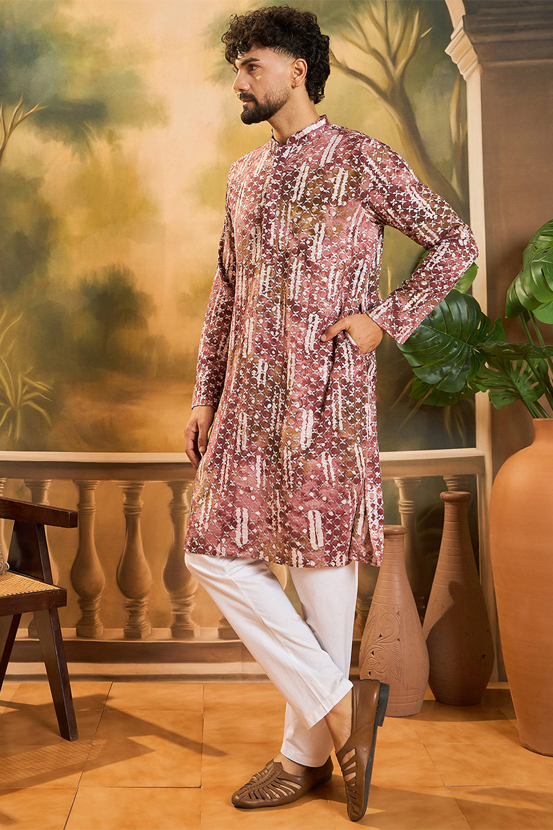 Brown Viscose Rayon Shibori Embroidered Straight Kurta MKU1476