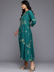 Floral Printed Midi A-Line Ethnic Dress-AHEDCNFP-252