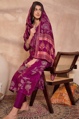 Purple Silk Blend Floral Printed Straight Kurta Trouser With Dupatta PKSKD3216