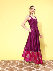 Purple Poly Silk Printed Maxi Dress-AHEDPSGP-181-FF