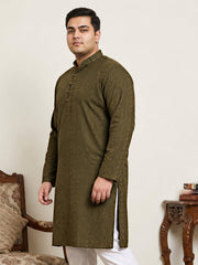 Embroidered Cotton Kurta for Men ( KO 640Olive  )