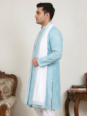 Embroidered & Sequin Kurta With Dupatta ( KO D 5091Sky  )