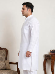 Men's Cotton Striped Kurta ( KO 5207White  )