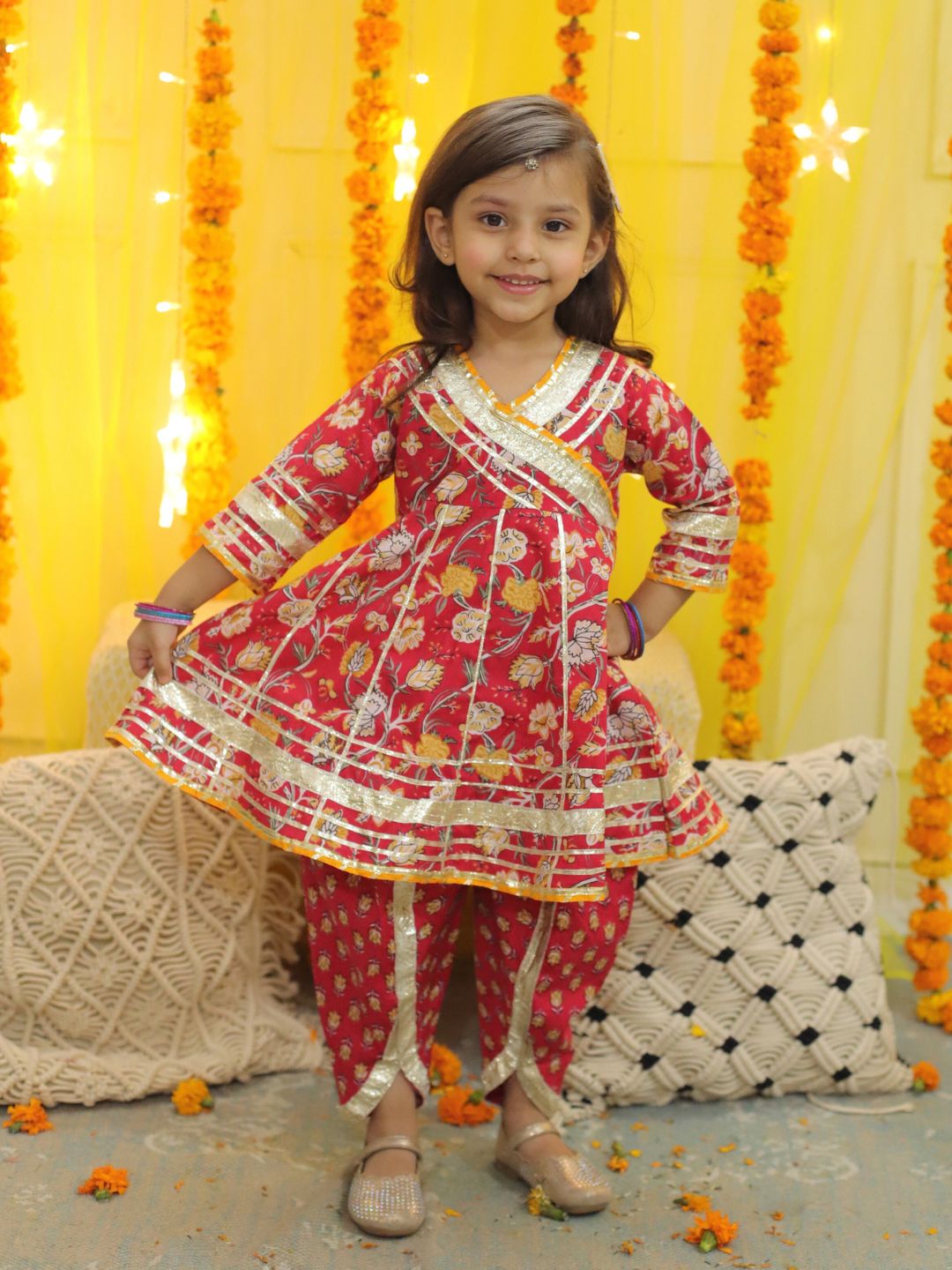 Pure Cotton Ethnic Suit Set for Kids - Red | BD23SU40RDA | DesiQlo