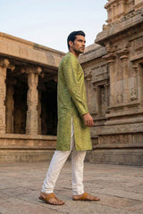 Green Silk Blend Printed Straight Kurta MKU1910