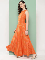 Orange Striped Ethnic Co-Ords with Shrug-AHTPSKJK-COMBO-314-ICH