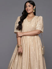 Beige Printed Plus Size Fit & Flare Maxi Dress-AP-AHEDCHGP-996