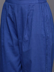 Blue Floral Printed Pure Cotton Kurta with Trousers-AHKUPN-COMBO-522