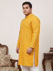 Embroidered Cotton Kurta for Men ( KO 640Mustard  )