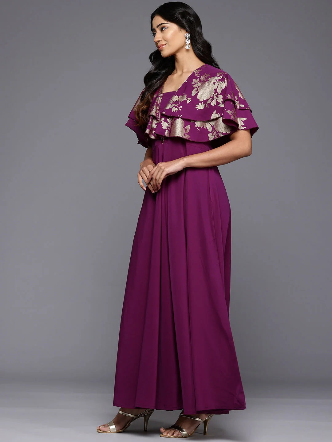 Floral Flared Sleeve Maxi Gown - Buy Indian Dresses Online