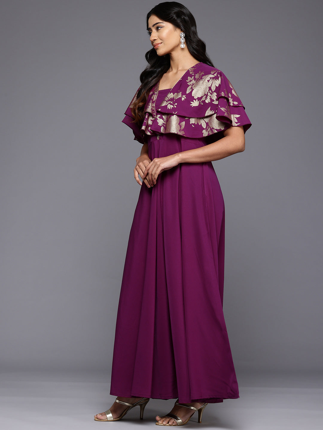 Floral Flared Sleeve Maxi Gown - Buy Indian Dresses Online