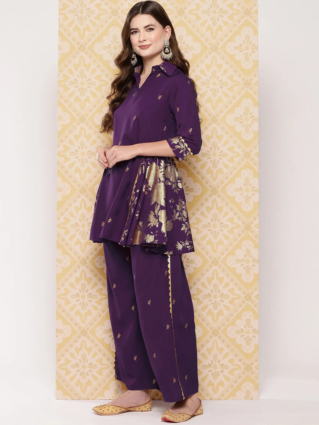 Burgundy Floral Printed Women's Co Ord Sets with Palazzos