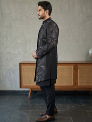 Men Black Embroidered Indo-Western Set ( 50JIND 121Black S )