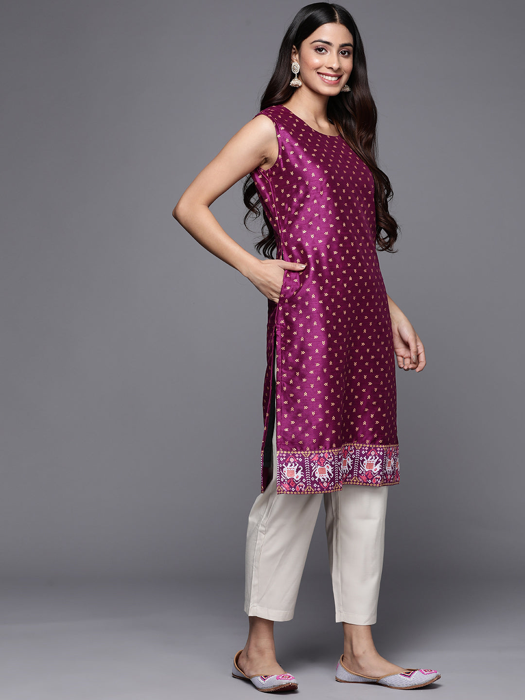Purple Ethnic Print Tunic Top - Stylish Indian Kurti for Ladies