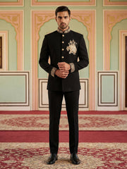 Japanese Embroidered Indo-Western Set ( 50JIND 156Black S )