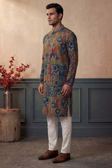 Viscose Rayon Multi Abstract Printed Calf Length Straight Kurta MKU1984