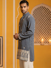 Men's Japanese Fabric Embroidered Kurta ( 65KO 5594Grey ) [FF] [G-4]