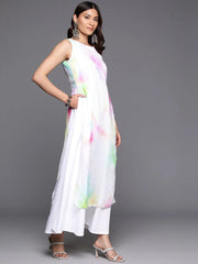 Tie and Dye Printed Boat Neck Ethnic Layered Dress-AHEDGRDP-241