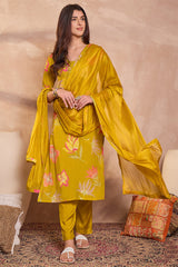 Yellow Viscose Floral Printed Straight Kurta Sets PKSKD3163