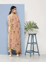 Nude-Coloured Floral Printed Gotta Patti Kurta with Trousers & With Dupatta-AHKUDUPN-COMBO-605-ICH