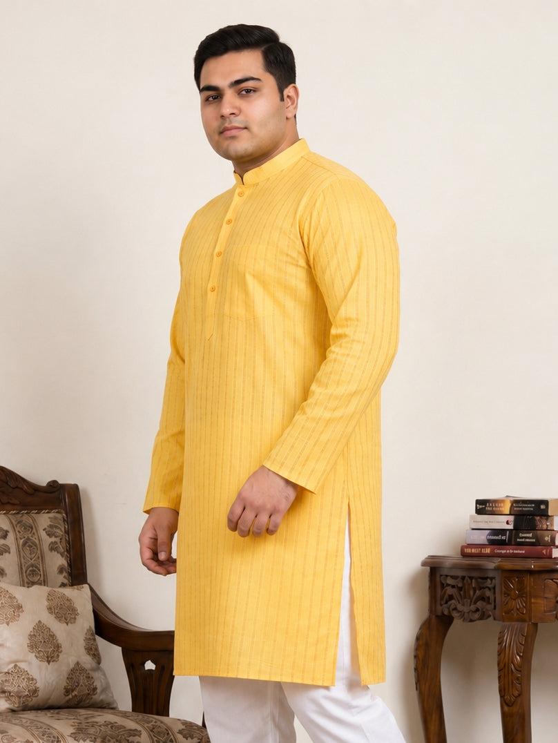 DesiQlo Men Striped Kurta Only - Yellow