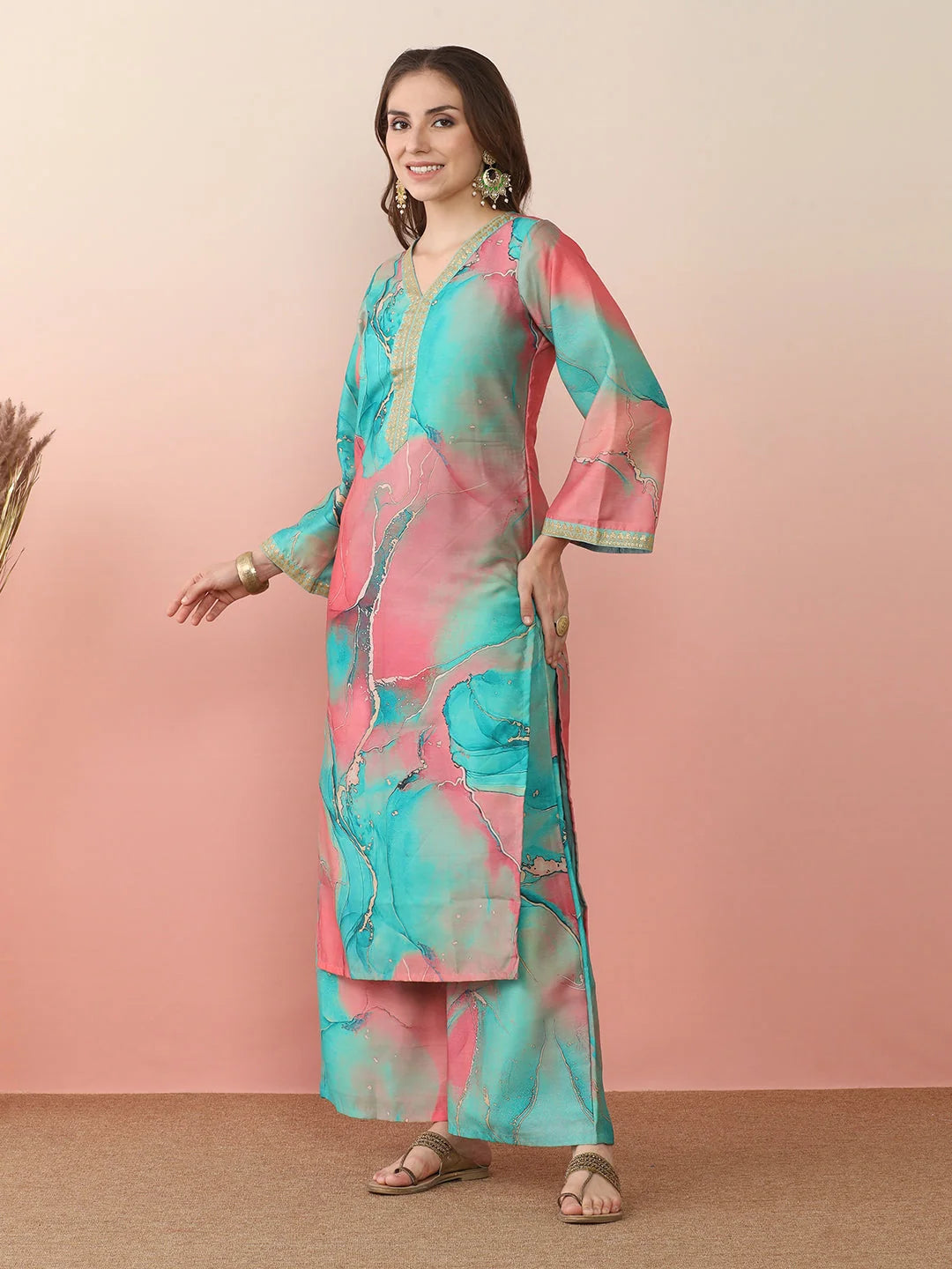 Abstract Print Pakistani Kurta Palazzo Set for Women