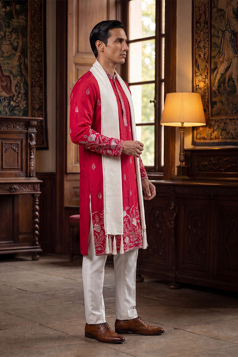 Pink Silk Blend Solid Embroidered Straight Kurta Trouser with Dupatta MKPD1943