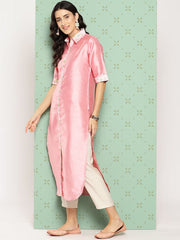 Pink Floral Printed Art Silk Kurta-AHKUPSDP-1096-ICH
