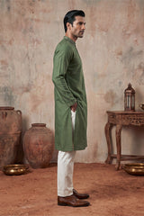 Green Silk Blend Solid Emboidered Sequins Kurta MKU2276