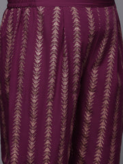 Burgundy & Gold Printed Plus Size Kaftan Kurta with Trousers-AP-AHKFPNBL-COMBO-344