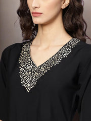 Black & Gold A-line Kurta Sets-AHKUDO-Combo-128