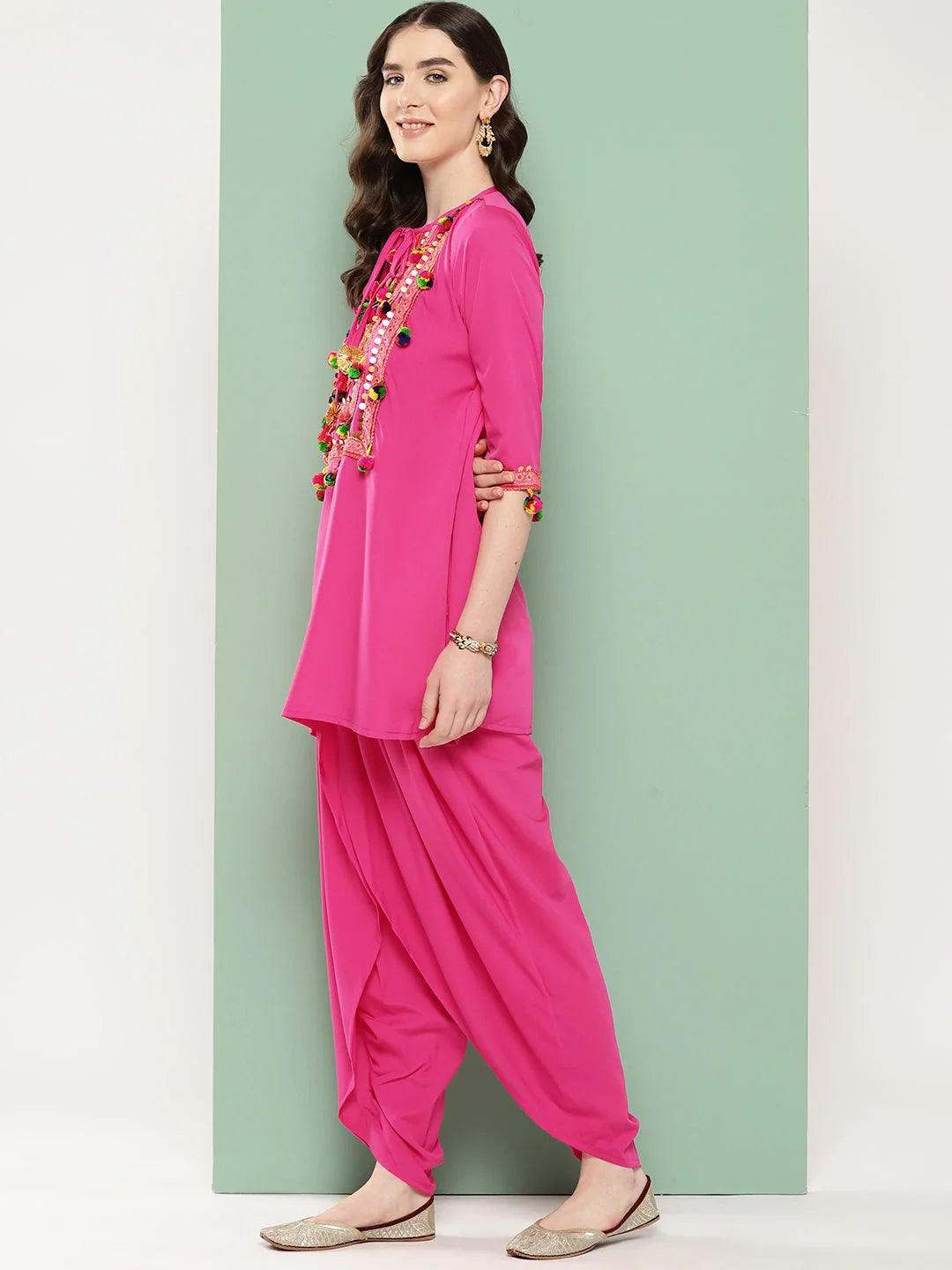 Pink Embellished Tunic & Dhoti Pants Set | Two Piece Sets