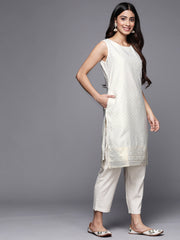 Off White & Gold-Toned Geometric Printed Kurta-AHTUCHFP-8107