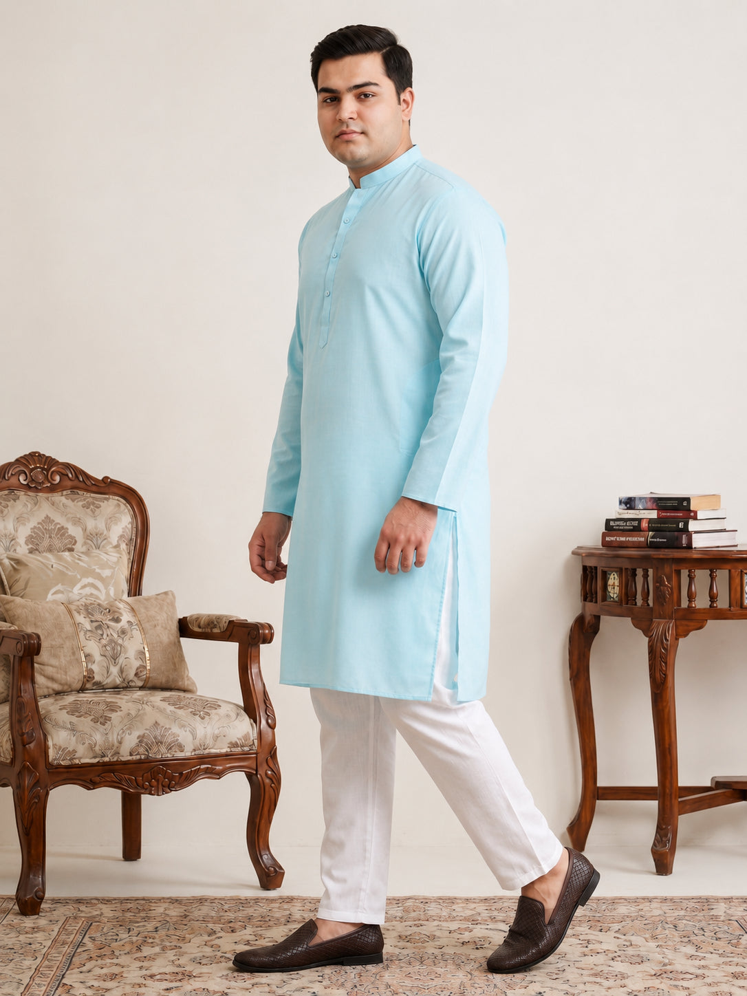 DesiQlo Men Solid Kurta Pyjama Set - Blue - JOKP_P_5144Sky_3XL