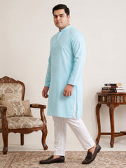 Solid Cotton Kurta Set for Men ( JOKP P 5144Sky  )