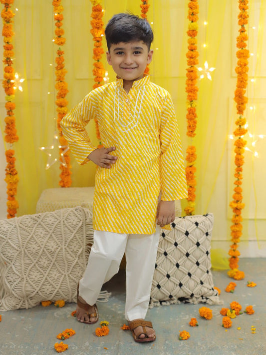 Pure Cotton Kurta Pajama Set for Boys - Yellow | BD23KP61YWA 1080