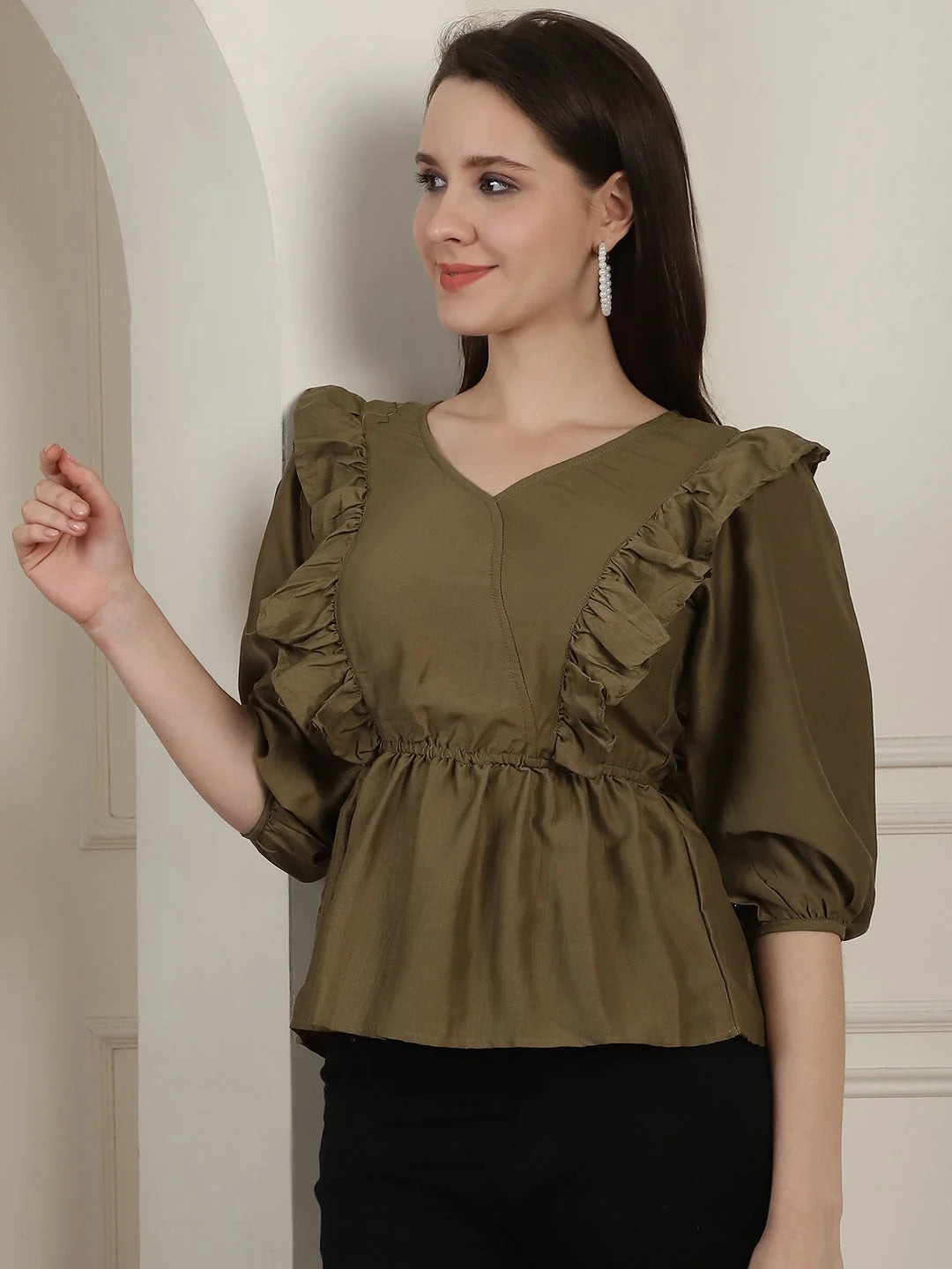 Brown Frilled Women's Top | Comfortable Women's Tunics