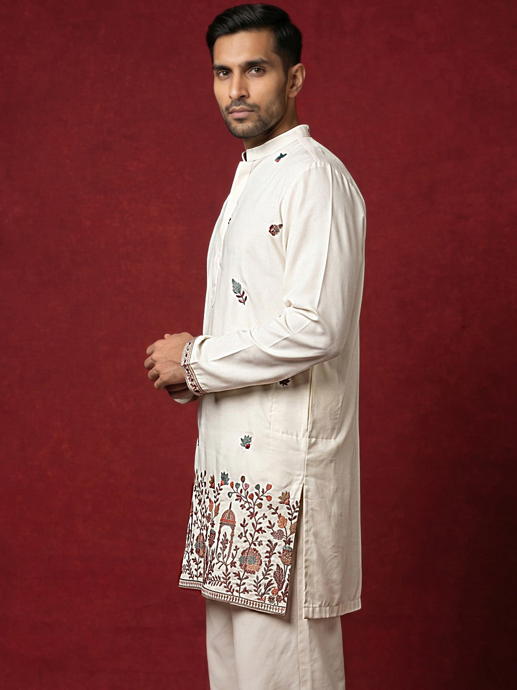 DesiQlo Men Embroidered Kurta Only - White - 65KO_5596White_S