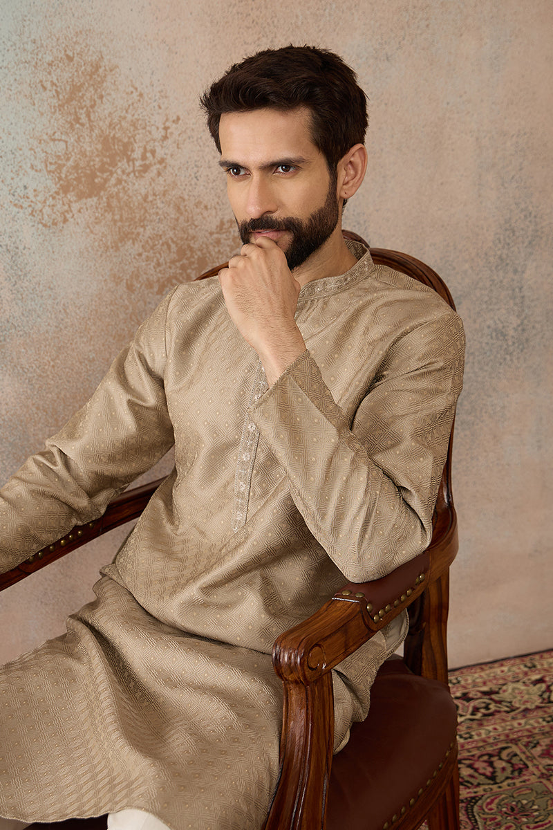 Beige Silk Blend Embroidered Solid Straight Kurta MKU2326