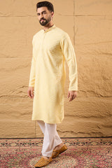 Yellow Rayon Blend Solid Embroidered Straight Kurta MKU1218