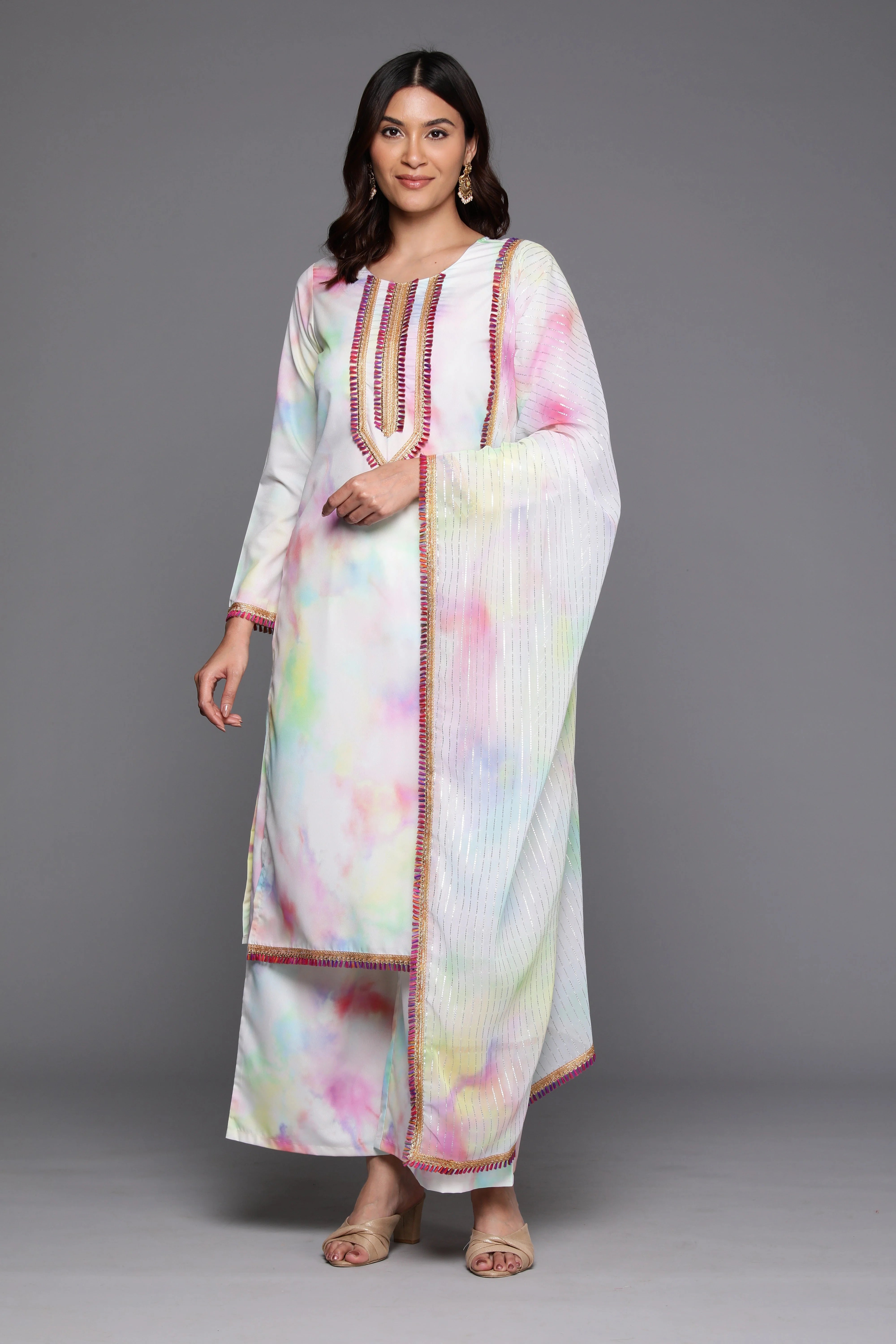 Tie Dye Kurta Palazzo Set with Dupatta and Gotta Patti Work