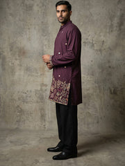 Japanese Fabric Embroidered Kurta with Korean Pants ( 65KP PJ11B 5597Purple ) [FF] [A-1-2-3-4]