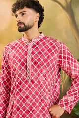 Red Silk Blend Embroidered Shibori Straight Kurta With Trousers MKSET1417