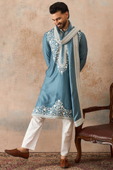 Blue Silk Blend Woven Design Floral Straight Kurta Sets MKPD1039