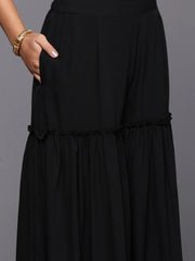 Women's Black Floral Printed Sharara set with Dupatta-AHTUDUSH-COMBO-696