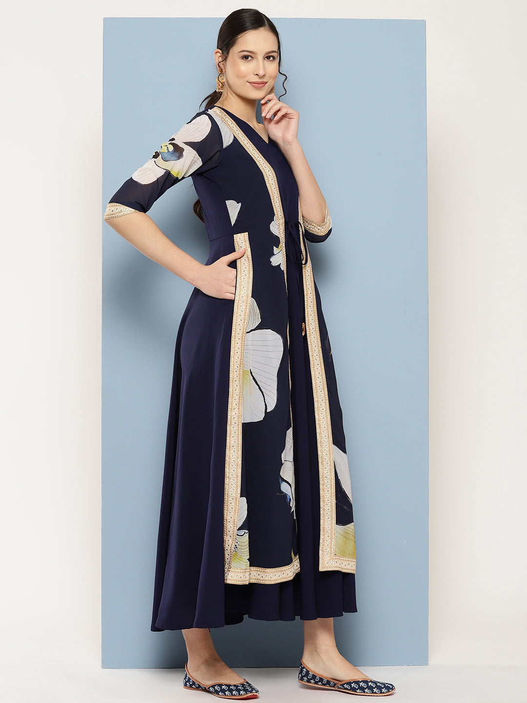 Navy Floral Maxi Dress - Buy Indian Dresses Online!